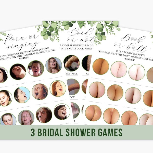 Hen Party Games Set of 3 Dirty Rude Bachelorette Party Games Printable Bridal Shower Games Greenery Eucalyptus Leaves Green Botanical