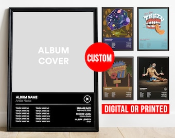 Pôster de capa de álbum personalizado em tela, arte de parede personalizada, pôster de aplicativo de música personalizado, presente de aniversário para amigo, arte de álbum, impressão de álbum favorito