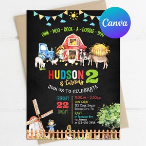 Farm Animals Birthday Invitation Boy Instant Download Boy Barnyard Party Printable Editable Template Farm Digital or Printed Invites