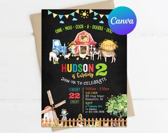 Farm Animals Birthday Invitation Boy Instant Download Boy Barnyard Party Printable Editable Template Farm Digital or Printed Invites