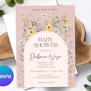 Little Wildflower Baby Shower Invitation Boho Spring Meadow Flower Field Invite Baby in Bloom Printable Editable Template Digital Printed