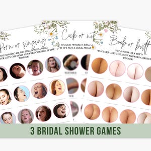 Hen Party Games Set of 3 Dirty Rude Bachelorette Party Bridal Shower Wild Flowers Floral Boho Garden Country Printable
