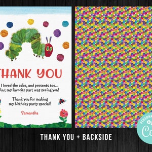 Very Hungry Caterpillar First Birthday Girl Thank You Card Party Editable Template Corjl Digital Printed Instant Download