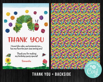 Very Hungry Caterpillar First Birthday Girl Thank You Card Party Editable Template Corjl Digital Printed Instant Download