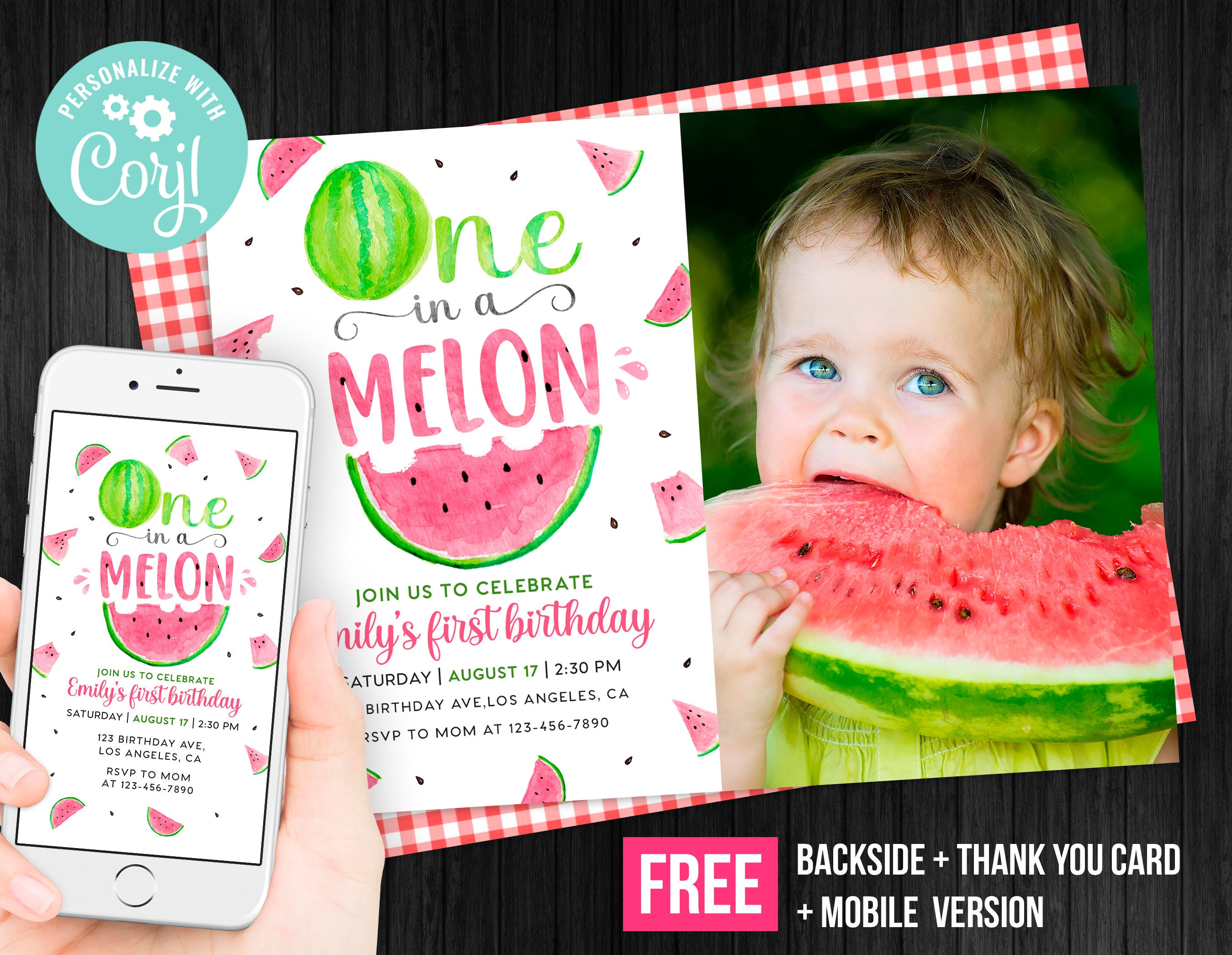 One in a Melon Invitation Girl Photo Picture First Birthday - Etsy