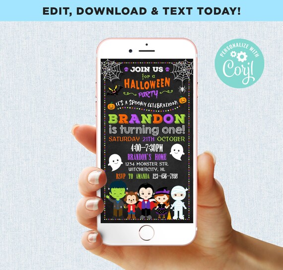 Halloween Birthday Invitation Spooktacular Party Digital Spooky Celebration Party Mobile Phone Electronic Email SMS Invite Editable Template