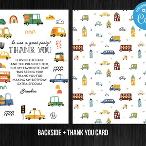 Transportation Thank You Card Boy Thank You Card Birthday Digital Instant Download Editable Template Corjl