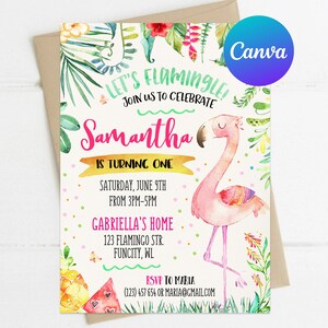 Flamingo Birthday Invitation Tropical Summer Party Invitation Let&#39;s Flamingle Birthday Invitation Editable Template Instant Download Digital