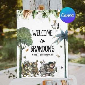 Where The Wild Things Are First Birthday Welcome Sign Let Wild Rumpus Start Decoration Welcome Outdoor Yard Sign Editable Template Printable