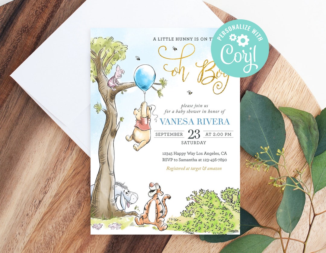 Winnie the Pooh Baby Shower Invitation Oh Boy Little Hunny Printable Winnie the Pooh Baby Shower Invitation Oh Boy Little Hunny Printable