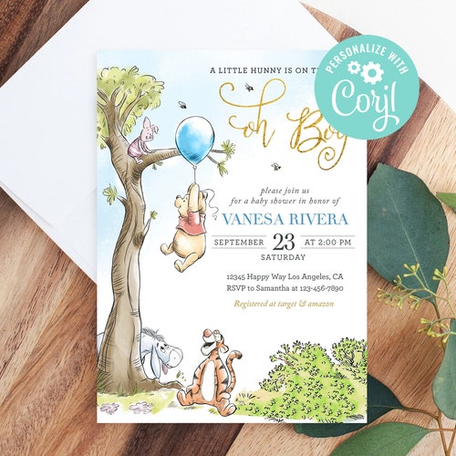 Classic Winnie the Pooh Baby Shower Invitation Printable Etsy