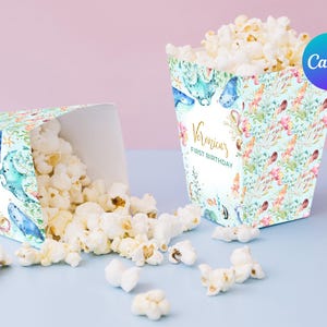 Ocean First Birthday Popcorn Bags Girls Under the Sea Popcorn Box Ocean Life Animals Party Candy Box Digital Printable Editable Template