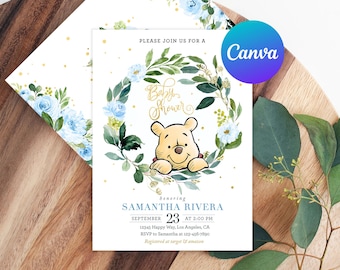 Winnie the Pooh Baby Shower Invitation Template Editable Winnie the Pooh Party Invite Printable Custom Digital or Printed