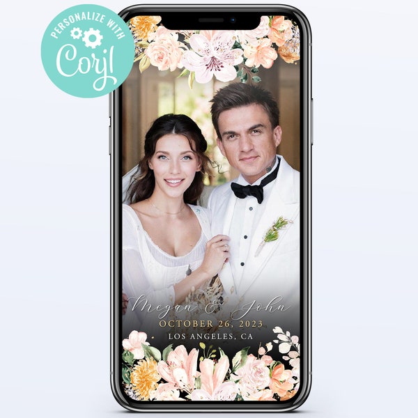 Wedding Snapchat Geo Filter Editable Template Instant Download Digital Pink Orange White Flowers Summer Bright Colorful Floral Corjl