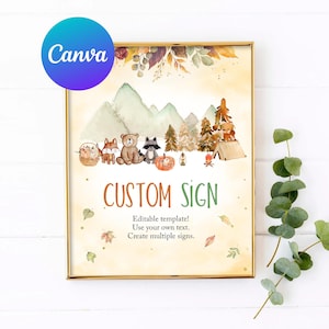 Fall Baby Shower Custom Sign Little Pumpkin Autumn Woodland Animals Fox Raccoon Bear Outdoor Yard Sign Editable Template Printable