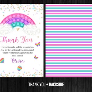 Rainbow Pop It Birthday Girl Thank You Card Pop Fidget Party Editable Template Corjl Digital Printed Instant Download