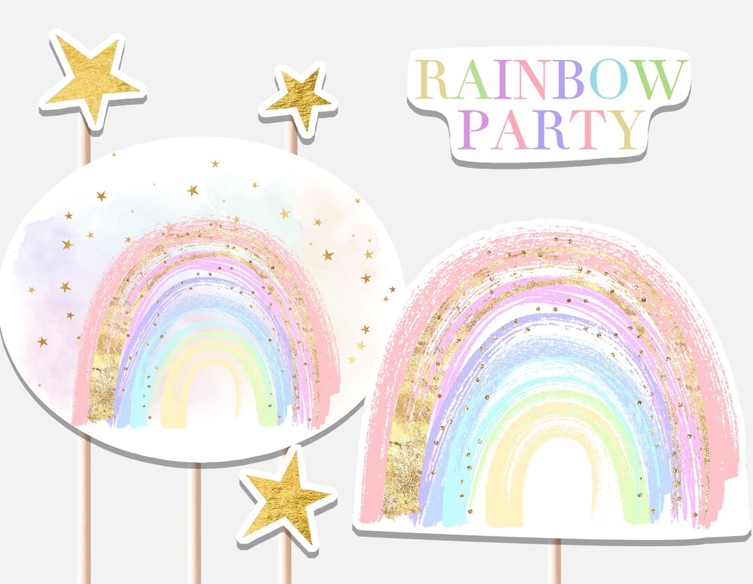 Rainbow Centerpieces Birthday Party Decoration Cutouts Girl Boho Gold