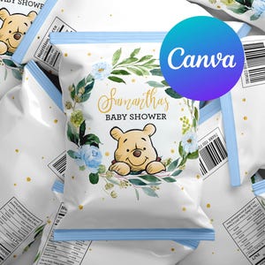 Winnie the Pooh Baby Shower Chip Bags Winnie the Pooh Decoration Editable Template Printable Digital