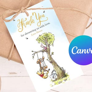 Baby Shower Thank You Tags Printable Winnie the Pooh Decoration Favor Tag Birthday Party Decor Editable Template