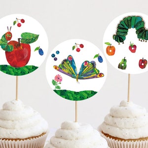 Very Hungry Caterpillar First Birthday Cupcake Toppers Decoration Birthday Party Decor Printable Digital Instant Download