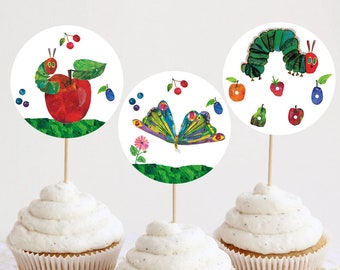 Very Hungry Caterpillar First Birthday Cupcake Toppers Decoration Birthday Party Decor Printable Digital Instant Download