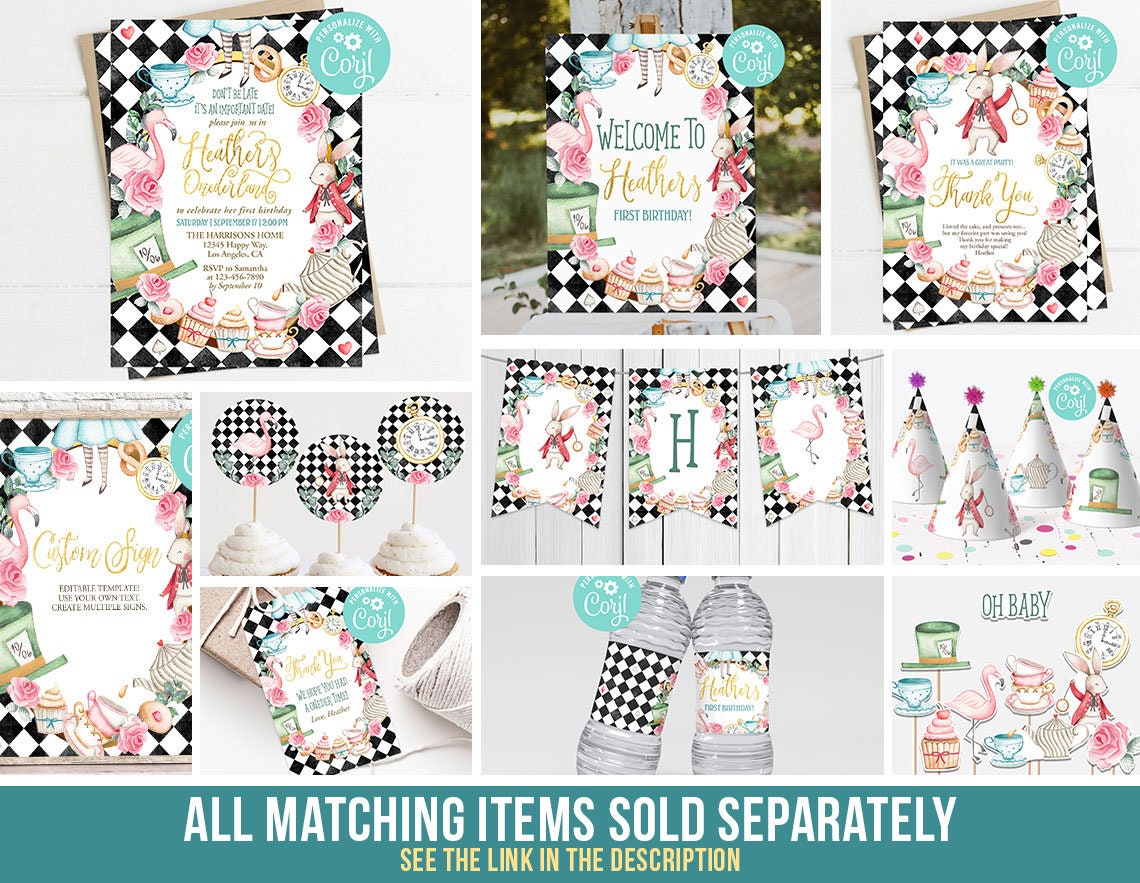 Alice in Wonderland Girl First Birthday Party Hat Decoration Alice