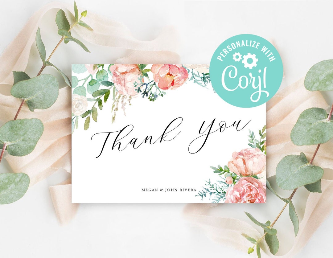 Wedding Thank You Card Template Editable Printable Digital Download or ...