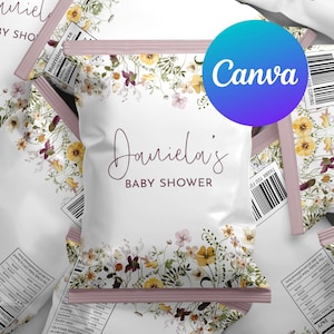 Little Wildflower Baby Shower Chip Bags Bright Floral Baby in Bloom Boho Spring Meadow Flower Field Editable Template Printable Digital