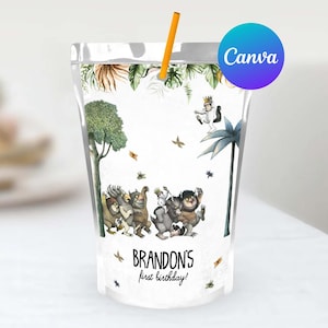 Wo die wilden Dinger sind Capri Sun Labels zum ersten Geburtstag bearbeitbare Vorlage Let the Wild Rumpus Start Juice Pouch Labels Digital Printable