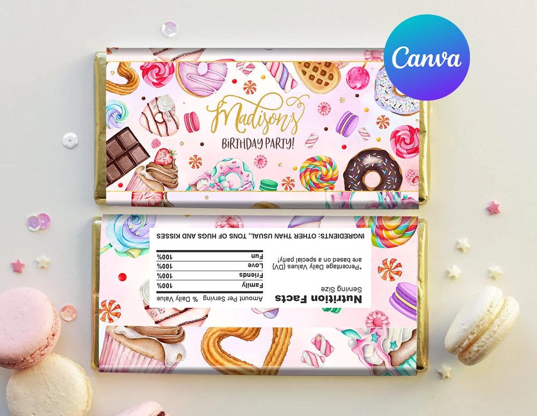 Sweet Birthday Chocolate Wrapper Pink Candy Land Sweets Celebration ...