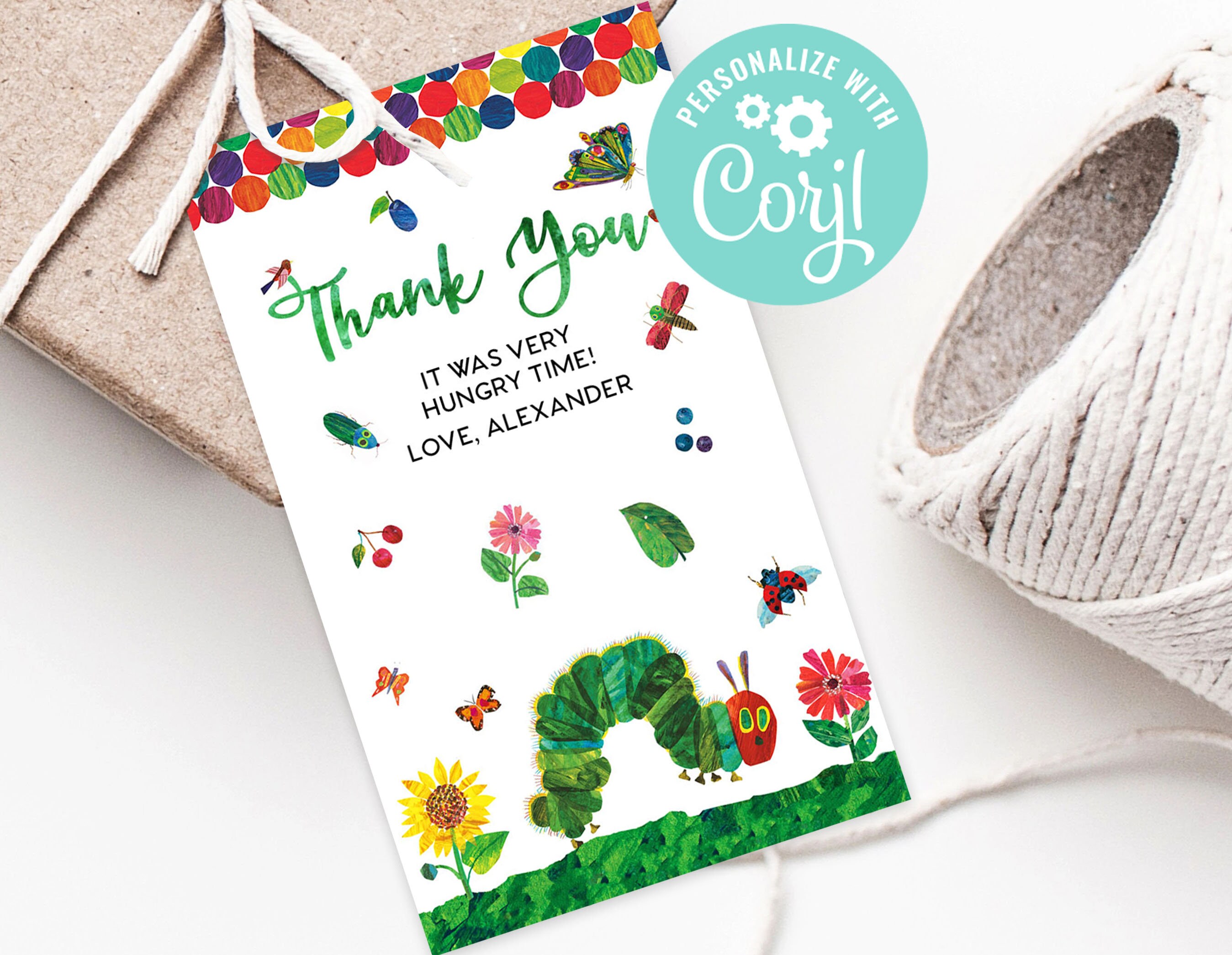 Very Hungry Caterpillar First Birthday Thank You Tags 