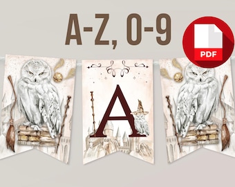Cartas de banner para impressão Wizard Decoração de chá de bebê Um pacote mágico está a caminho Letras de aniversário de bebê de A a Z Download instantâneo digital