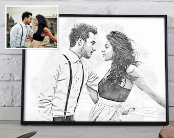 Custom Pencil Portrait From Photo Digital Print Personalized Father&#39;s Day Gift Couple Drawing Sketch Wedding Photo Portrait Housewarming