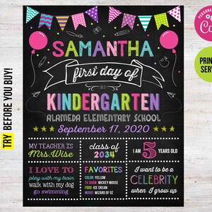 First Day or Last Day of Kindergarten Sign Boy First Day of School Sign Printable Editable Template Preschool Chalkboard Poster Digital