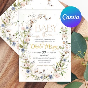 Little Wildflower Baby Shower Invitation Floral Baby in Bloom Boho Meadow Flower Field Invite Printable Editable Template Digital or Printed