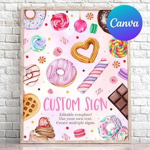 Sweet Birthday Custom Sign Pink Candy Land Sweets Celebration Girl Lollipop Decoration Outdoor Yard Sign Digital Editable Template Printable