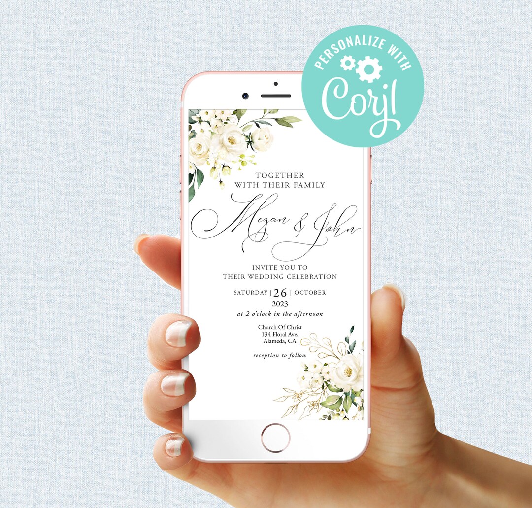 Wedding Evite Template Instant Download Editable Digital Floral Gold ...