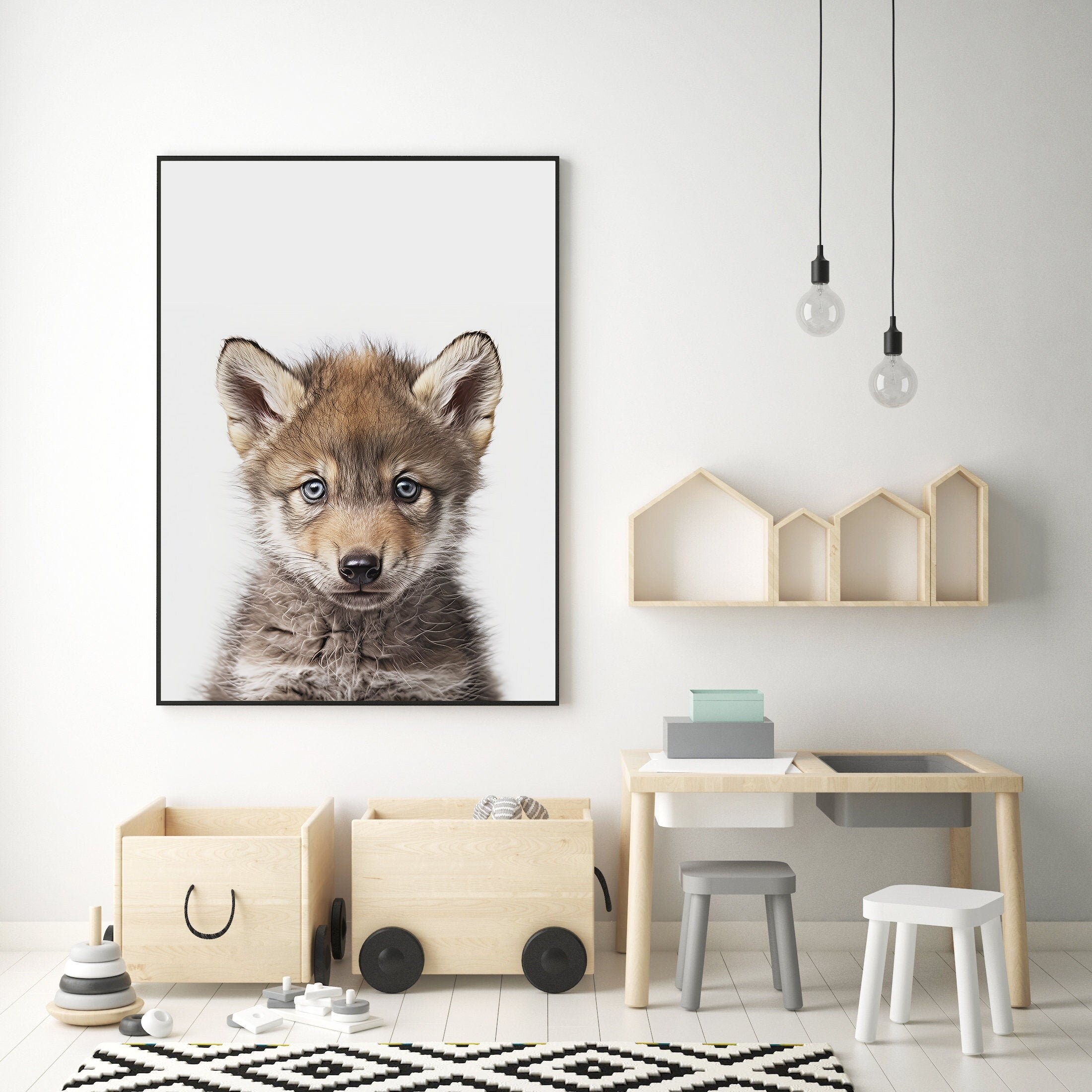 Baby Wolf Nursery Decor Woodland Nursery Art Framed Print for Baby Room ...