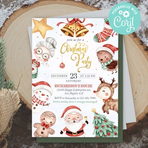 Christmas Party Invitation Santa, Deer, Granny Instant Download Holiday Party Invite Editable Template Corjl Digital or Printed Invites