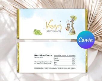 Baby Shower Chocolate Wrapper Winnie the Pooh Decoration Tigger Piglet Eeyore Hershey Bar Labels Editable Template Printable