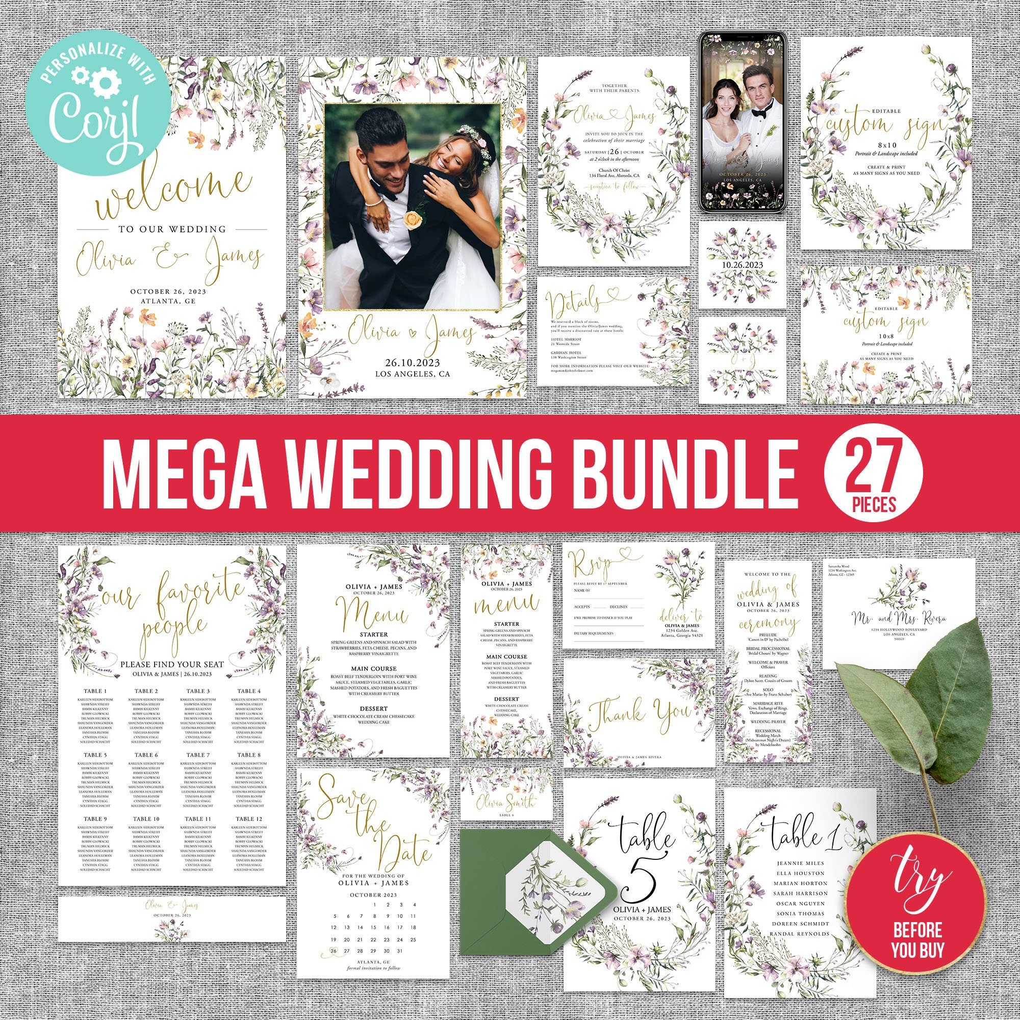 Wedding Bundle Template Set Invitation Suite RSVP Menu