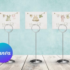 Varal para chá de bebê, etiquetas de comida para impressão, boho, roupas de menina, cartão boho, barraca de comida, decoração de festa de aniversário, modelo editável