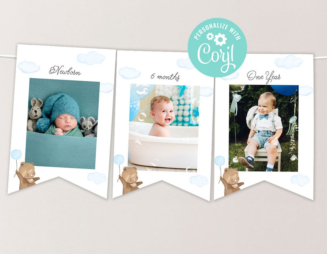 Teddy Bear First Birthday Photo Banner Cute Beary 1st Birthday Boy ...