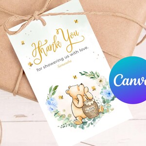 Baby Shower Thank You Tags Printable Classic Winnie the Pooh Hunny Decoration Favor Tag Birthday Party Decor Editable Template