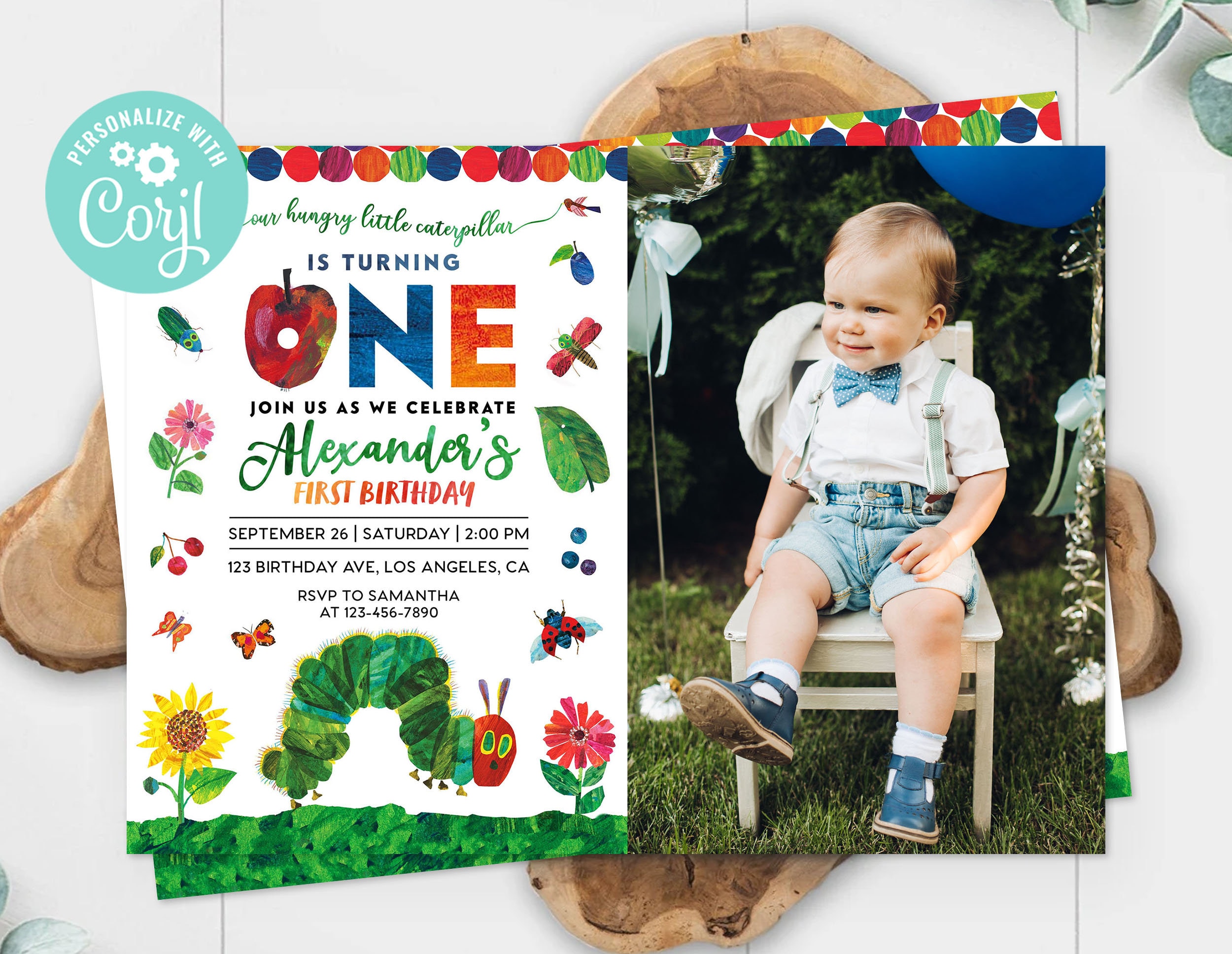 Very Hungry Caterpillar First Birthday Invitation Card Photo Etsy