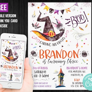 Halloween Boo Birthday Invitation Boy Instant Download Ghost Thank You Card Spooky Costume Party Editable Template Corjl Digital or Printed
