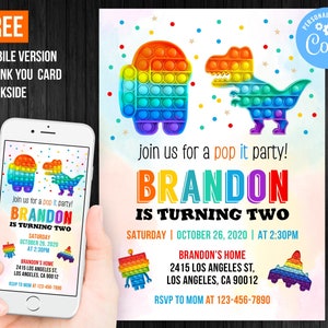 Pop It Birthday Invitation Boy Electronic Instant Download Rainbow Thank You Card Pop Fidget Invite Editable Template Corjl Digital Printed
