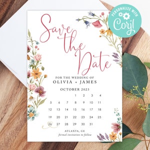 Hochzeit Save the Date Vorlage bearbeitbar druckbare digitaler Download oder gedruckt Wildblumen Blumen Boho Garten Country Corjl
