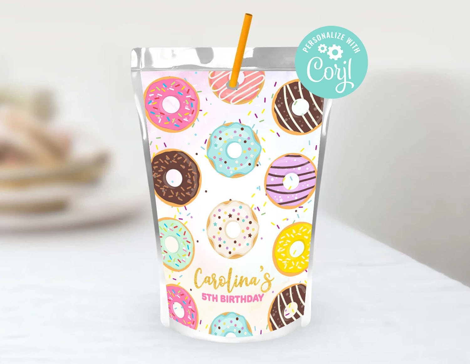 Donut Birthday Capri Sun Labels Girl Donut Miss Sweet Celebration Party ...