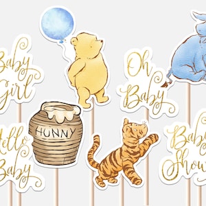 Classic Winnie the Pooh Centerpieces Baby Shower Decoration Tigger Piglet Eeyore Decor Cutouts Cake Topper Printable Digital